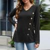 Women's Solid Color Fashion Long Sleeve Strip False Button Loose Top