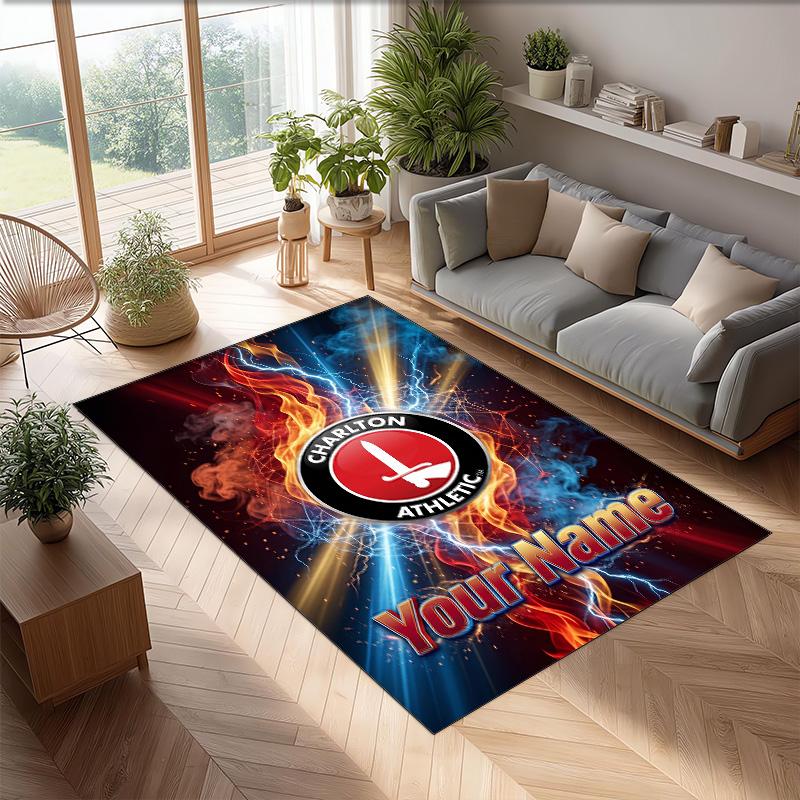 Charlton Athletic Printed Crystal Velvet Rug Non‑Slip Crystal Velvet Carpet For Sofa Bedroom Indoor Home Decoration