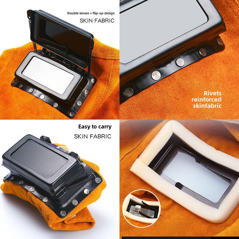 Dimming Weld Mask: Two-Layer Cowhide Protective Hood with Glass Cap