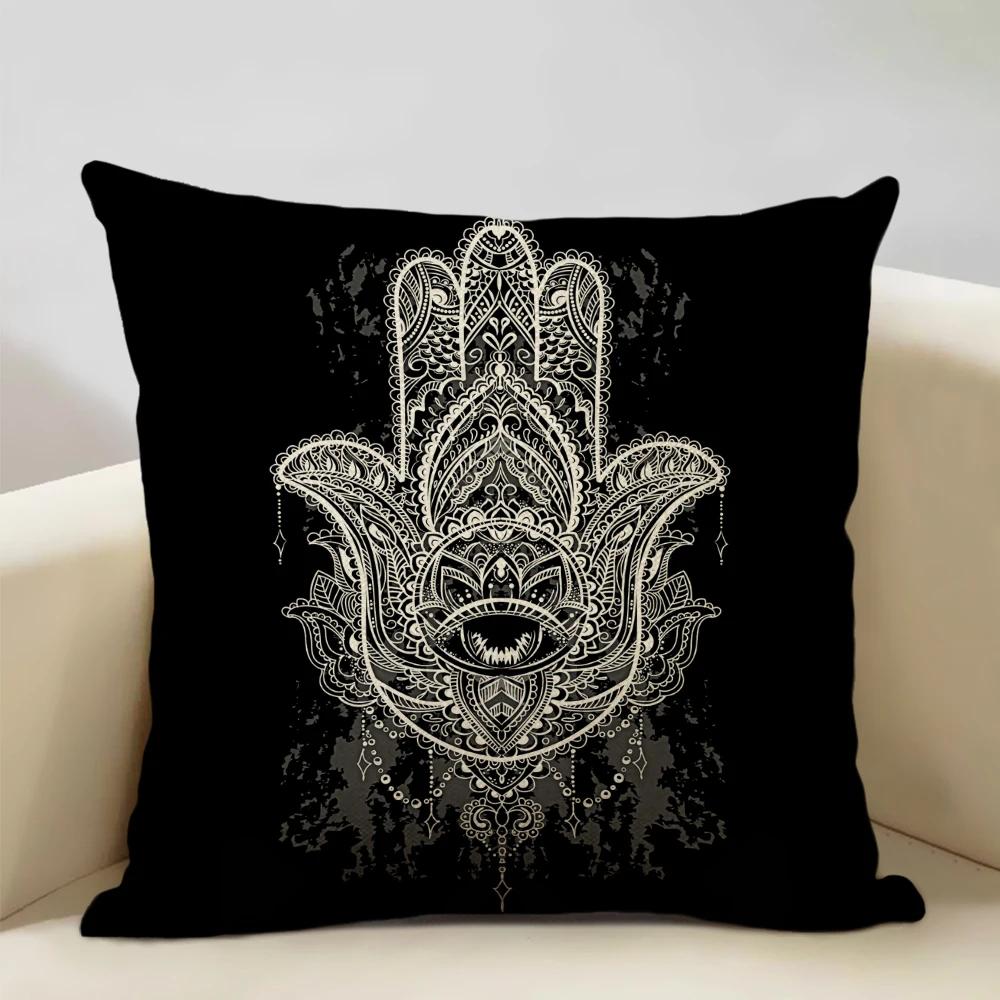 Mandala Sofa Decorative Throw Pillow Case, Hamsa Cushion Cover, Home Living Room Pillow Cover, 45x45cm