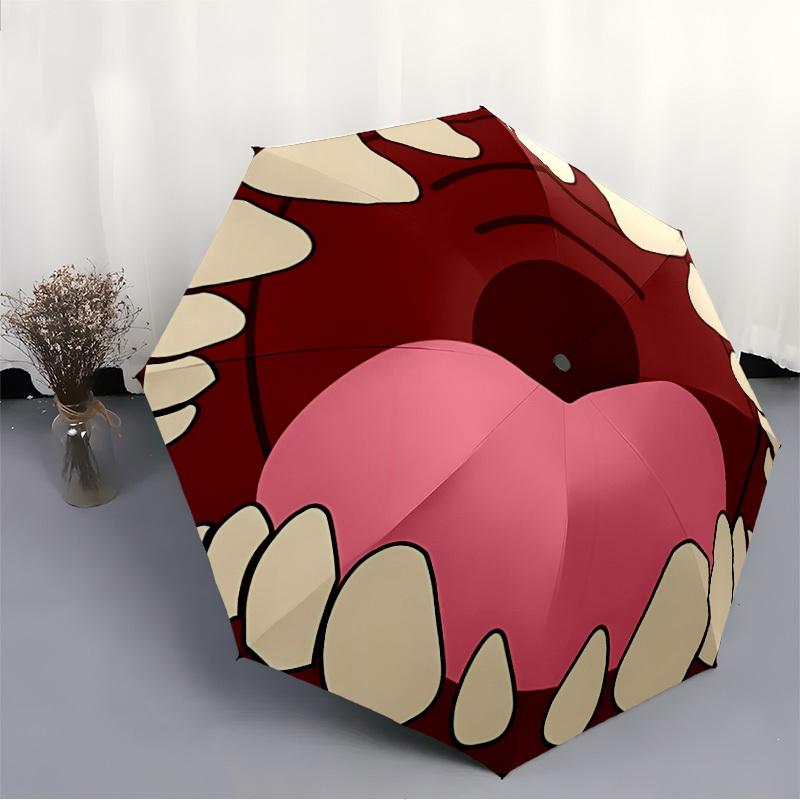 1pc Tooth Monster Auto Folding Cute Cute Umbrella, 8-Rib Sturdy Canopy, Portable Travel Umbrella for Outdoor Use,094