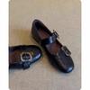 French Retro Metal One-word Buckle Shallow Mouth Mary Jane Women's Shoes 2025 Autumn New with Skirt Flat-soled Small Leather Shoes