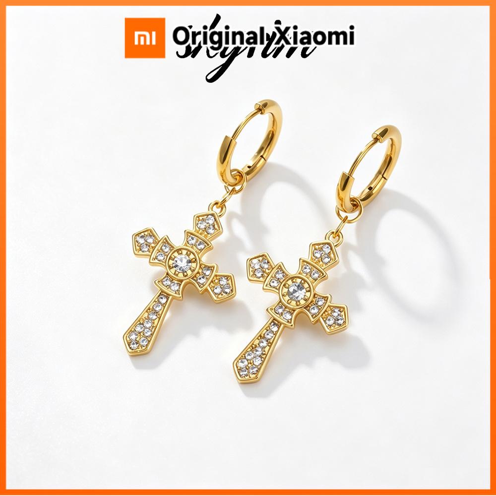 Xiaomi Gold Plated Stainless Steel Cross Dangle Hoop Earrings For Women Cubic Zirconia Vintage Gothic Drop Earrings Hip Hop Jewelry
