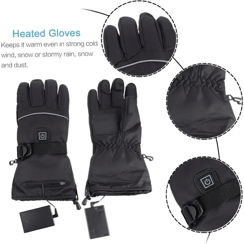 1 Pair Motorcycle Heated Gloves Warm Cycling Gloves Heated Ski Gloves Fishing Camping Mittens Winter Outdoor Accessories