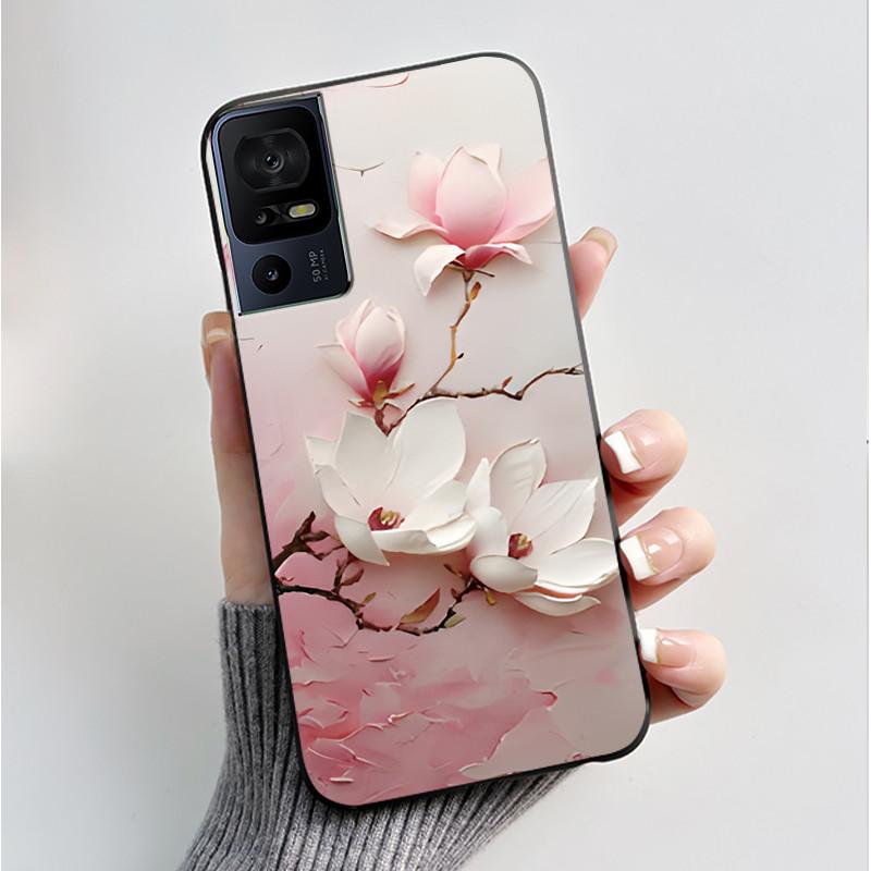 Phone Cover For TCL 40 SE 40 XL 40T Case Silicone Luxury Butterfly Flowers Black Bumper Soft TPU Coque for TCL 40SE 40XL Funda