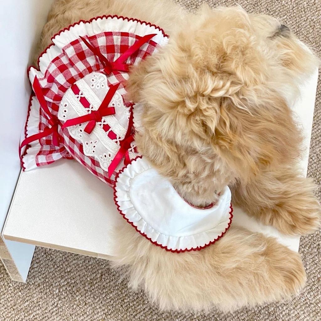 Pet Christmas Plaid Dress Cute Bow Dress New Year Small Dog Cat Teddy Shirt Dog Dresses for Small Dogs Puppy Clothes