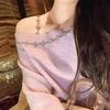 Женский шикарный свободный вязаный свитер с открытыми плечами
