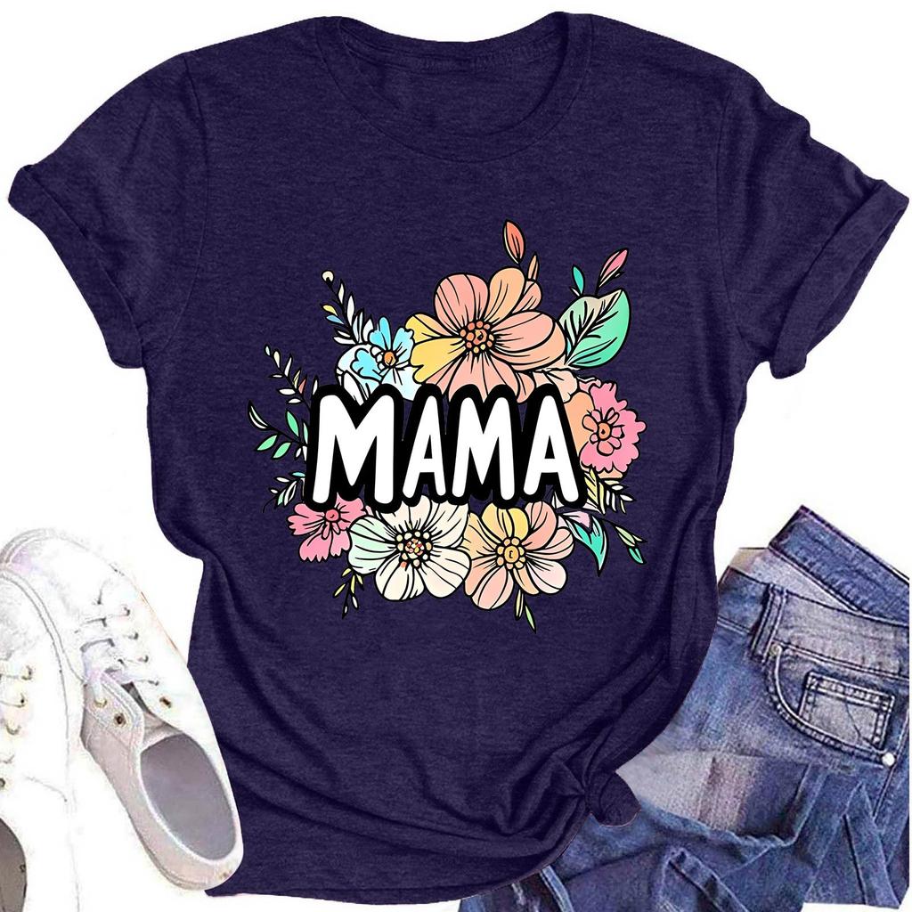 Женская модная футболка с круглым вырезом и коротким рукавом, повседневный топ с принтом ко Дню матери