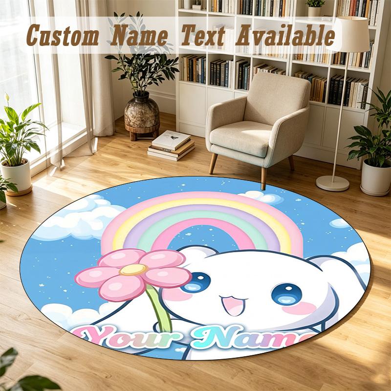 Cinnamoroll Personalized Round Rug Support Custom Name, Soft Home Decor Mat