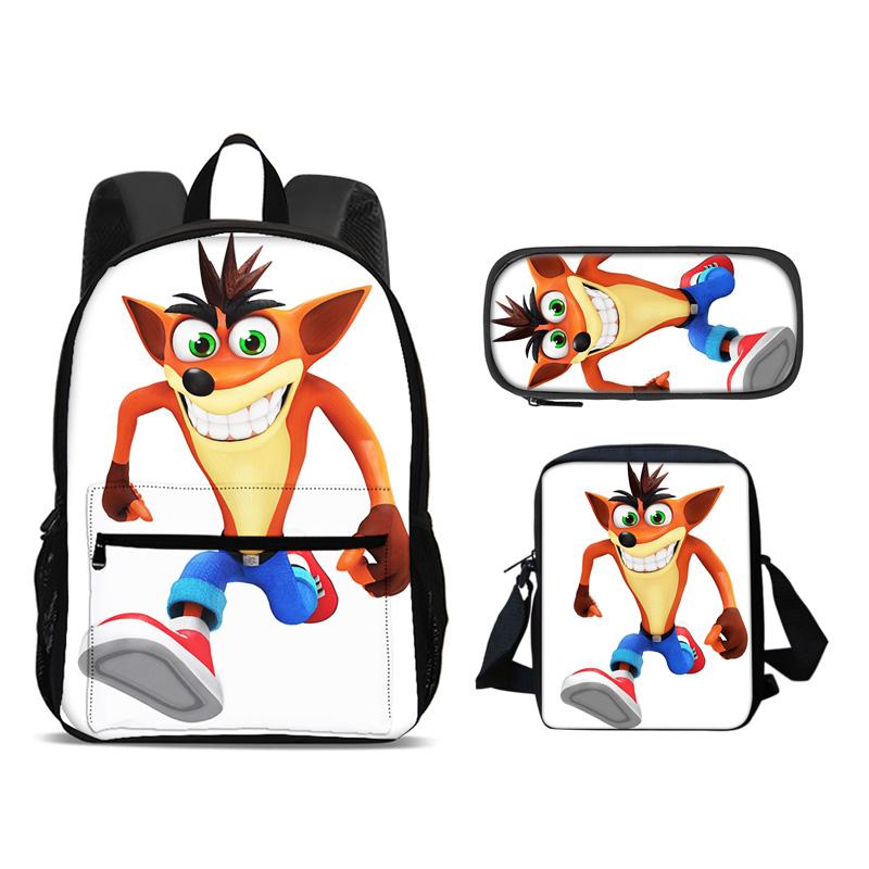 Рюкзак Crash Bandicoot, пенал, сумка через плечо, набор из 3 предметов, мультяшный принт, лучший школьный спутник для путешествий и активного отдыха для школьников