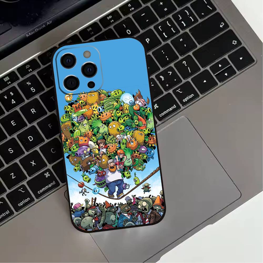 P-Plants Zombies Game Phone Case For iPhone 17,16,15,14,13,12,11 Plus,Pro Max,XS,Soft Silicone Black Cover