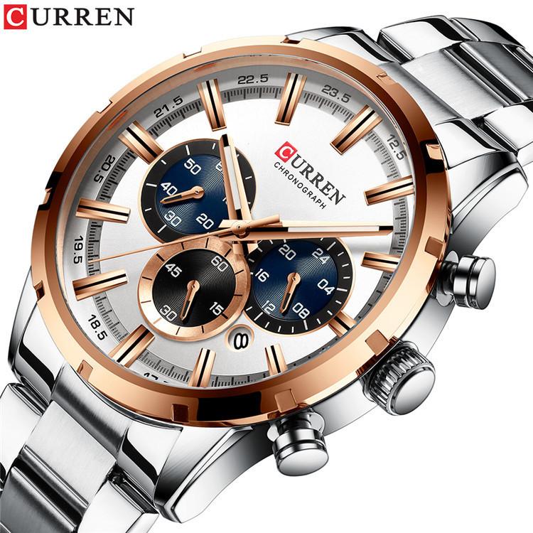 CURREN Luxury New Mens Stainless Steel Band Wristwatches for Men Casual Fashion Quartz Clock Mens Chronograph Watch with Date