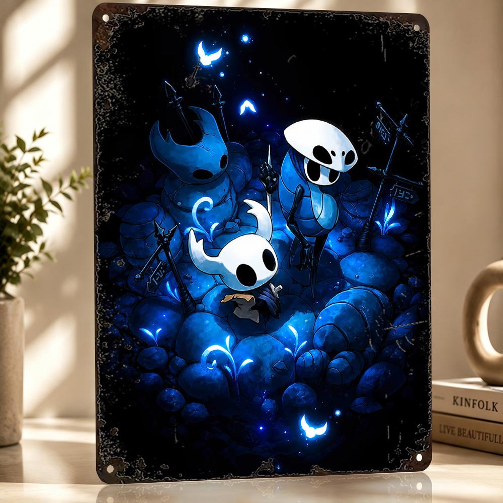 Персонажи Hollow Knight в Синих Пустошах Металлическая Пластина Идеальный Подарок для Фанатов Любителей Индивидуальное Настенное Искусство Металлическая Табличка для Декора Комнаты