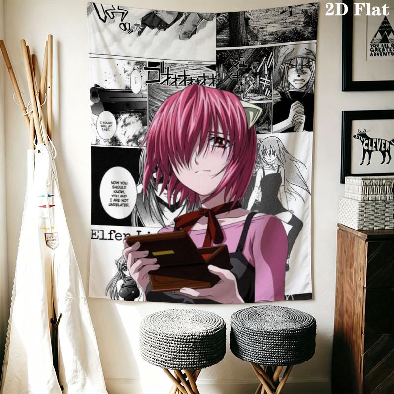 Elfen Lied Anime Wall Tapestry Aesthetic Wall Hanging Printed Fabric Blanket Decorative Tapestries for Bedroom Living Room Home Decor