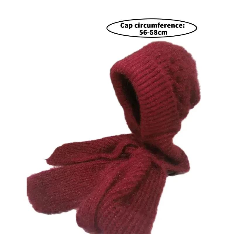 Плюшевая шапка и шарф, универсальная вязаная женская зимняя теплая шапка, шарф, утолщенная шапка с капюшоном, защита ушей, уличная лыжная женская шапка-бини
