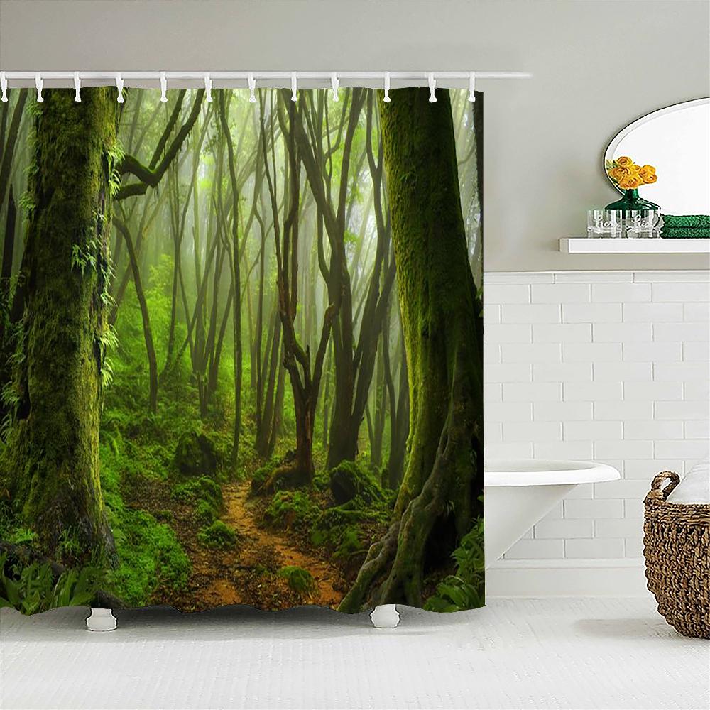 3d Printed Natural Forest Landscape Shower Curtain Waterproof Fabric Waterfall Bathroom Curtains Wall Decoration Large 300x180