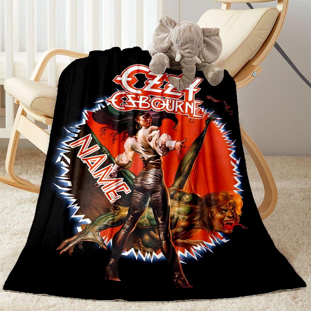 Ozzy Osbourne Dragon Artwork Customize Your Name Blanket Throw Personalized Blanket Comfortable Versatile for Picnics Living Room Office Chair Bed