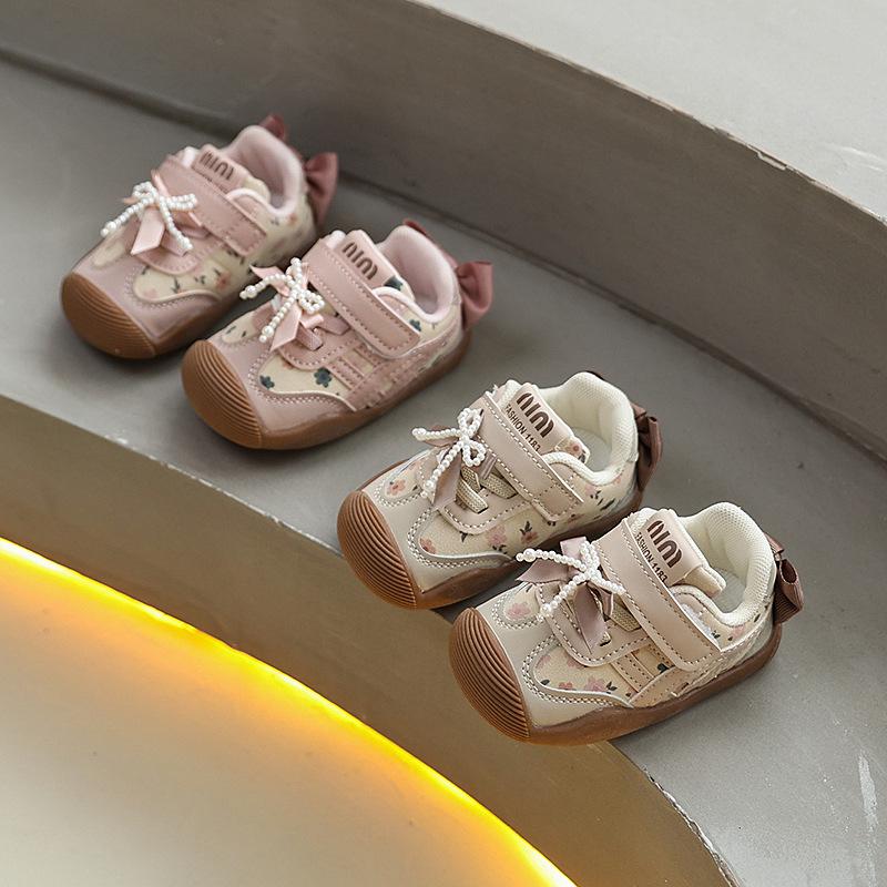 Baby girl's toddler shoes with soft soles, new autumn model, infant sports shoes, non-slip, with bow, Korean style, girls' shoes for toddlers