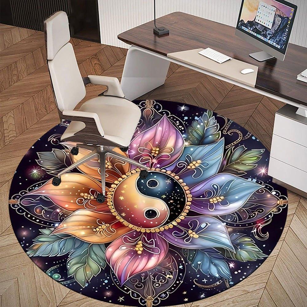 Colorful Yin Yang Flower Mandala Art PrintRound Non-Slip chair mat chair carpet for office Rugs for Office Decor Gift For Valentine's Day Mother's Day