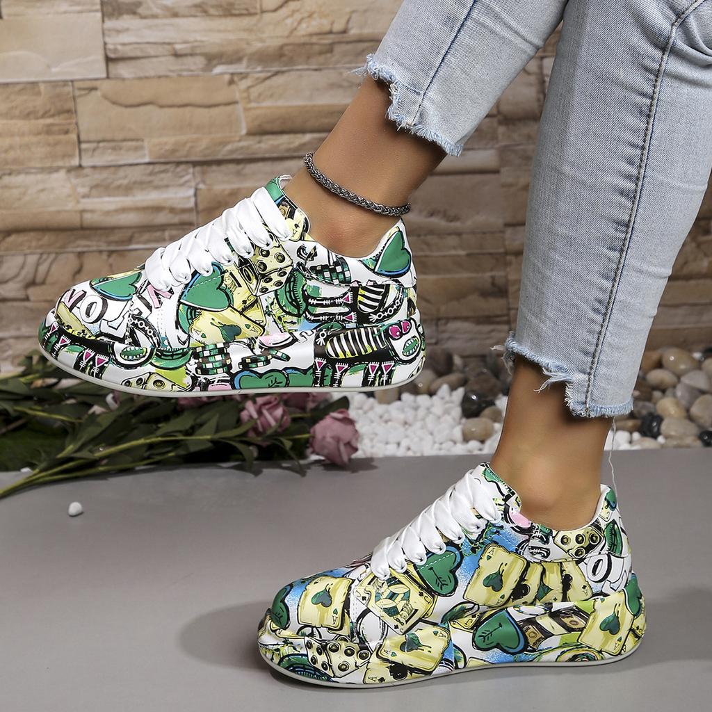 Platform Graffiti Shoes Trainer Sneakers Flats Shoes 2024 New Comfy Fashion Colorful Skateboard Shoes Flats For Woman Dropship