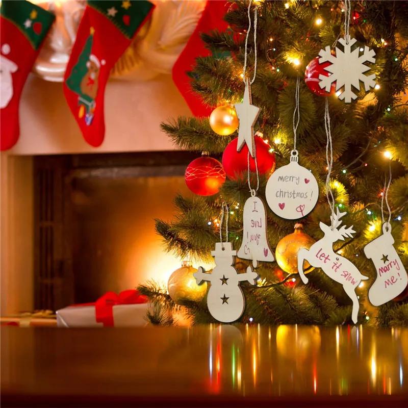 10pcs/pack Christmas DIY Wooden Pendants Tree Snowman Star Snowflake Ornaments Decorations for Christmas Xmas Tree Ornaments