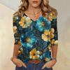 Женские топы, рубашка с рукавом три четверти, свободная повседневная рубашка с V-образным вырезом, футболка с цветочным принтом