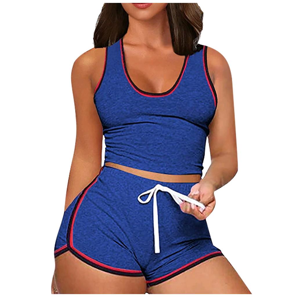 Женский комплект из 2 предметов без рукавов, повседневные короткие брюки, повседневная спортивная одежда