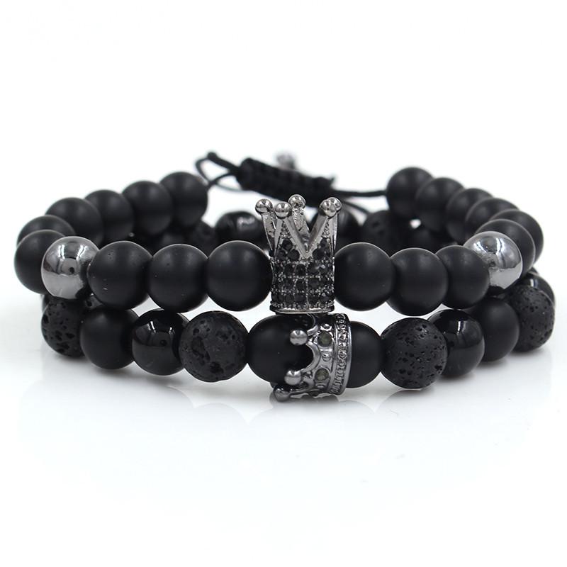 Fashion Versatile Energy Stone Turquoise Braided High Crown White Diamond Mixed Wear Small Crown Set Bracelet Bracelet
