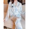Loose Brand Women Pajamas Set Luxury Sleepwear Print Smooth Faux Silk Pajama Set Home Clothe Nightclothes Summer Outfits