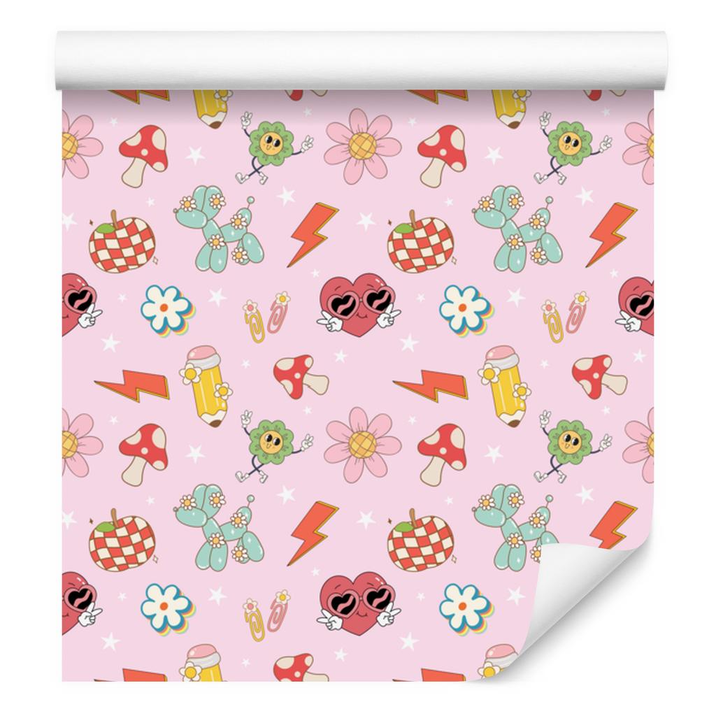 Retro Wallpaper Powder Pink and Coral for Living Room and Bedroom 50x1000