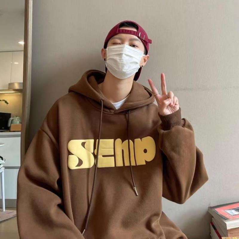 Hooded Sweatshirt Men's Monogram Print Casual Hoodie Teen Trend Sporty Loose