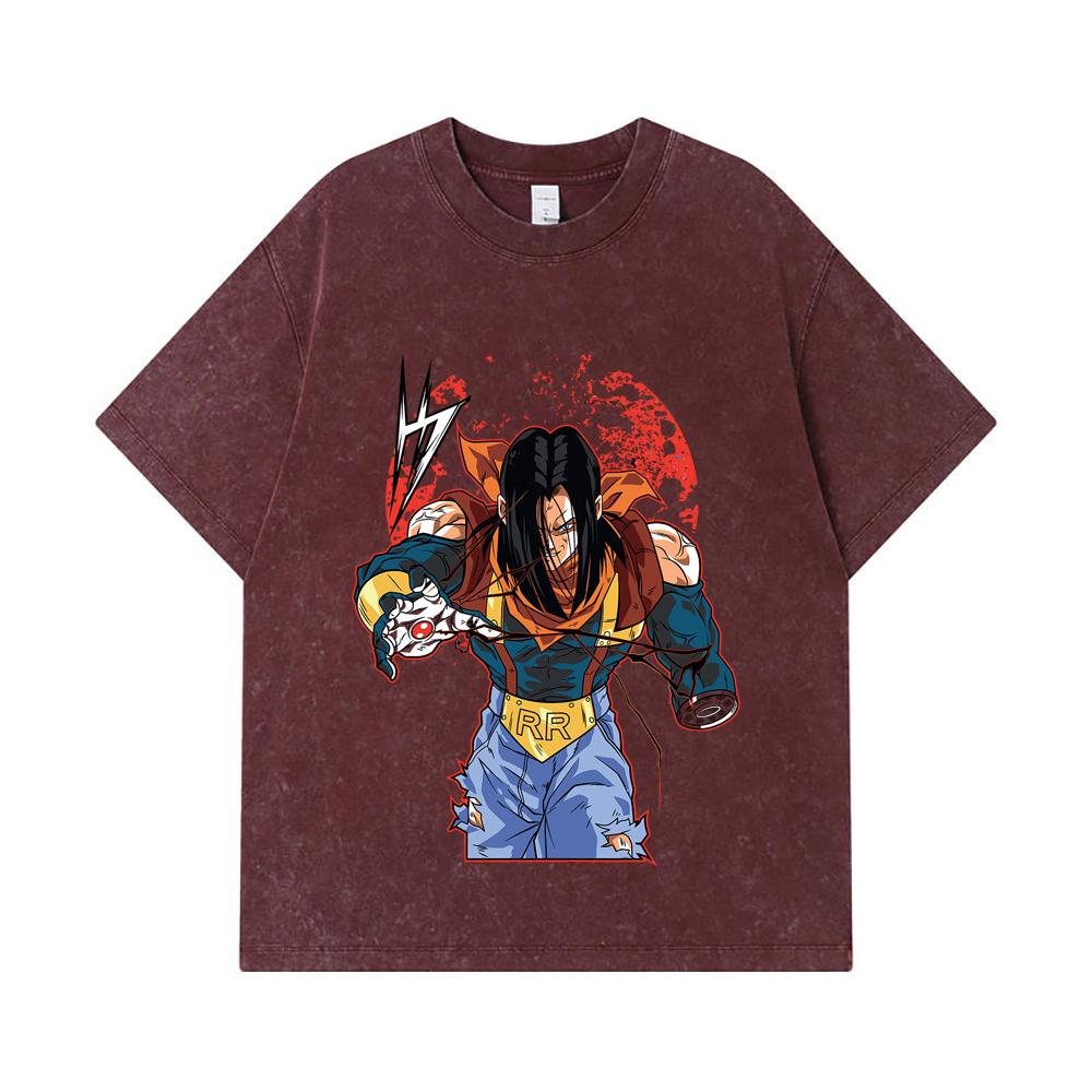 275 GSM Washed T-shirts 100% Cotton Dragon Ball V48 Android 17 Print Unisex Heavy Cotton T Shirt