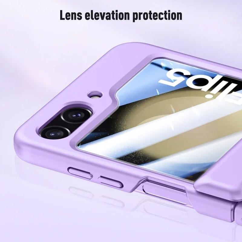 Приятный для кожи ультратонкий матовый складной чехол для Samsung Galaxy Z Flip 5 5G, чехол с закаленной пленкой, противоударный защитный чехол