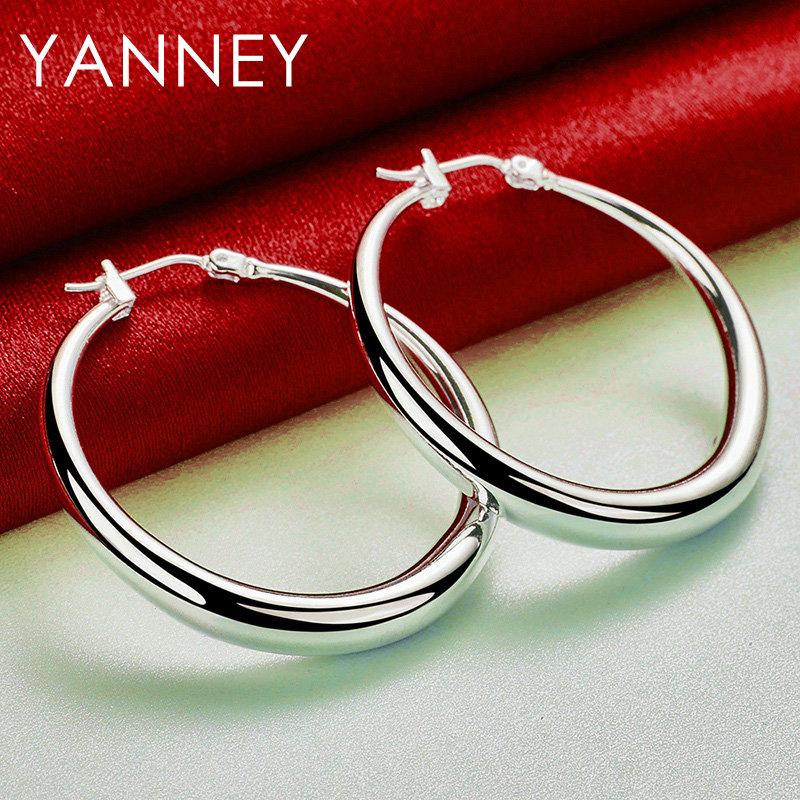S925 Sterling Silver 35MM Simple Glossy Hoop Earrings for Women Fashion Wedding Temperament Jewelry Accessories Gifts