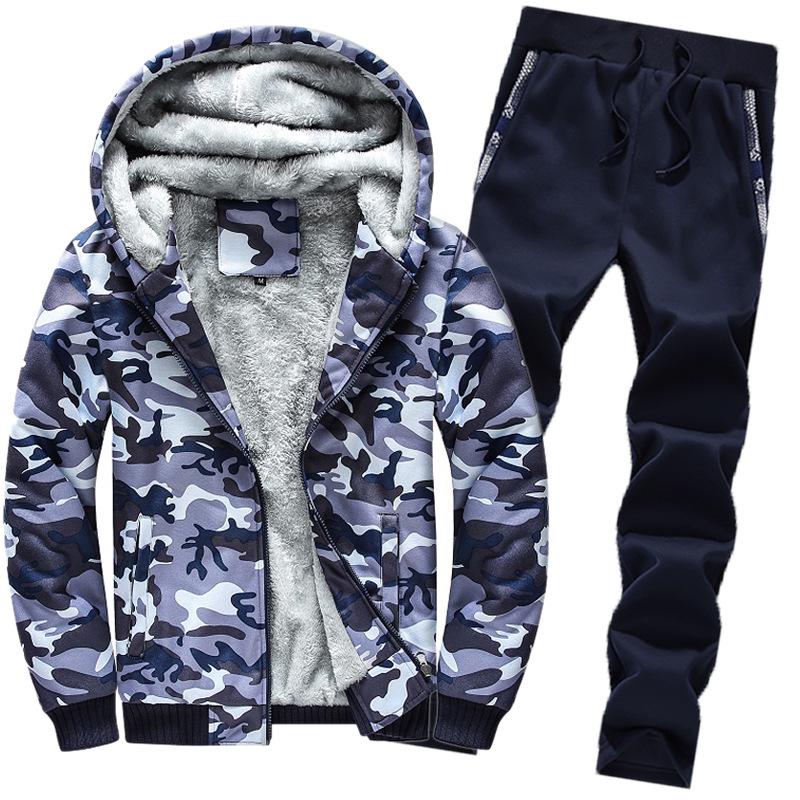 Men's Winter Camouflage Fleece Sports Suit: Slim Fit, Plus Size, Warm Hoodie Set