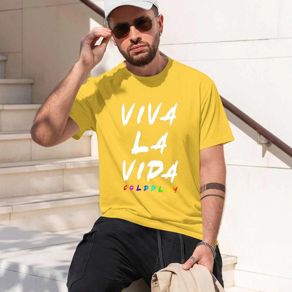 Viva La Vida 2026 Новая Мода Тяжелый Хлопок Горячая Распродажа Ретро Принт Веселая Круглая Шея Футболка Для Повседневного Комфорта