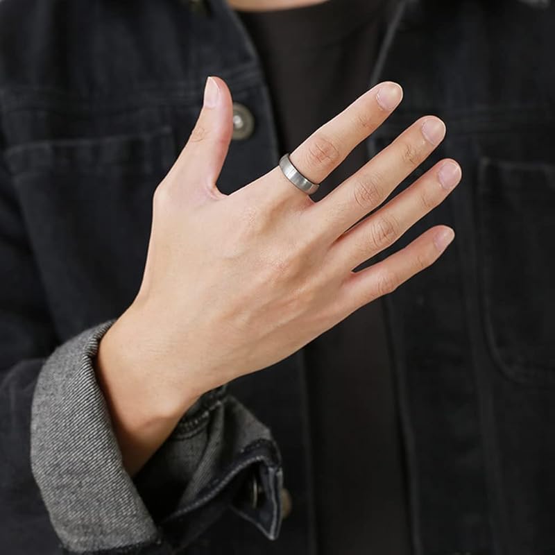 [Rockyu] ring tungsten men's ring silver black Metal allergy free Width 6mm mud texture Carbide Durability matte Komaru Unisex vacuum plating