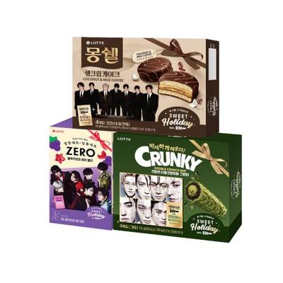 Lotte Набор снеков Wellfood ENHYPEN / 1 случайная печать (Батончик Crunch, Желе с ягодами Zero, Mon Cher Кокос и Молочный кофе) (10 вариантов)