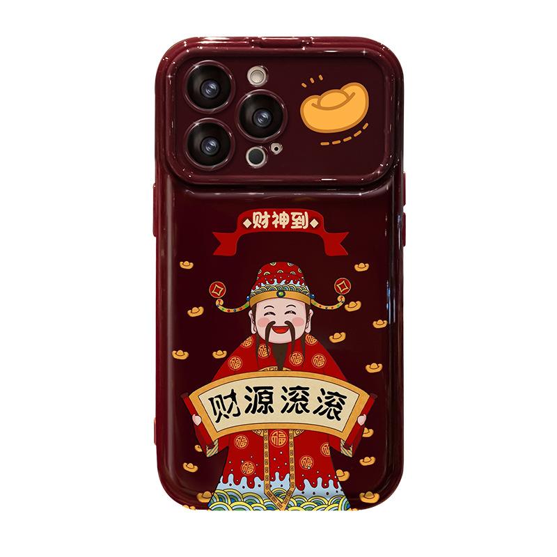 Подвеска Caiyuan Rolling Подходит для чехла для мобильного телефона Apple 16 с большим окном 15 Бог богатства 14 Зеркало-книжка 13 Мягкий силикон