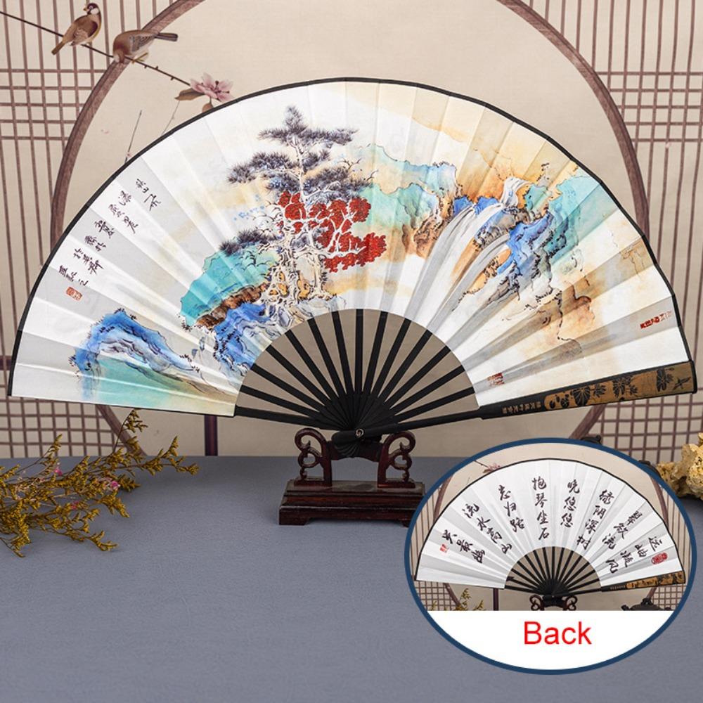 Large Size Ancient Painting Hand Fan Hand Held Summer Fan Party Favor Man Silk Fan  Photo Props