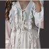 Elegant Ruffles Mini Dress Women V Neck Hollow Out Lace Up Long Sleeves Lace Dresses  Solid Color High Waist Dress