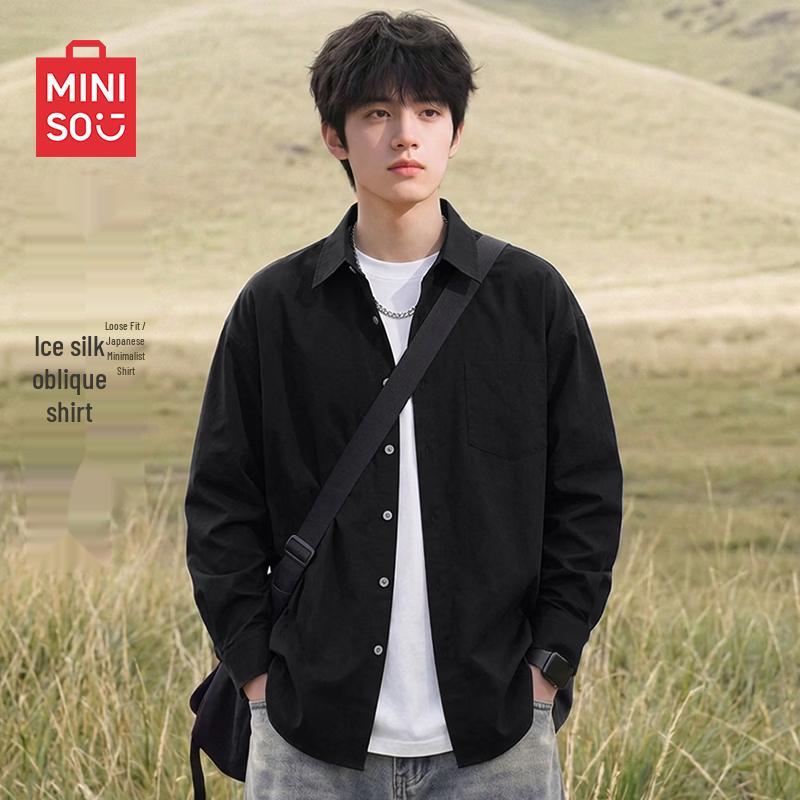 MINISO Мужская рубашка с длинным рукавом из ледяного шелка