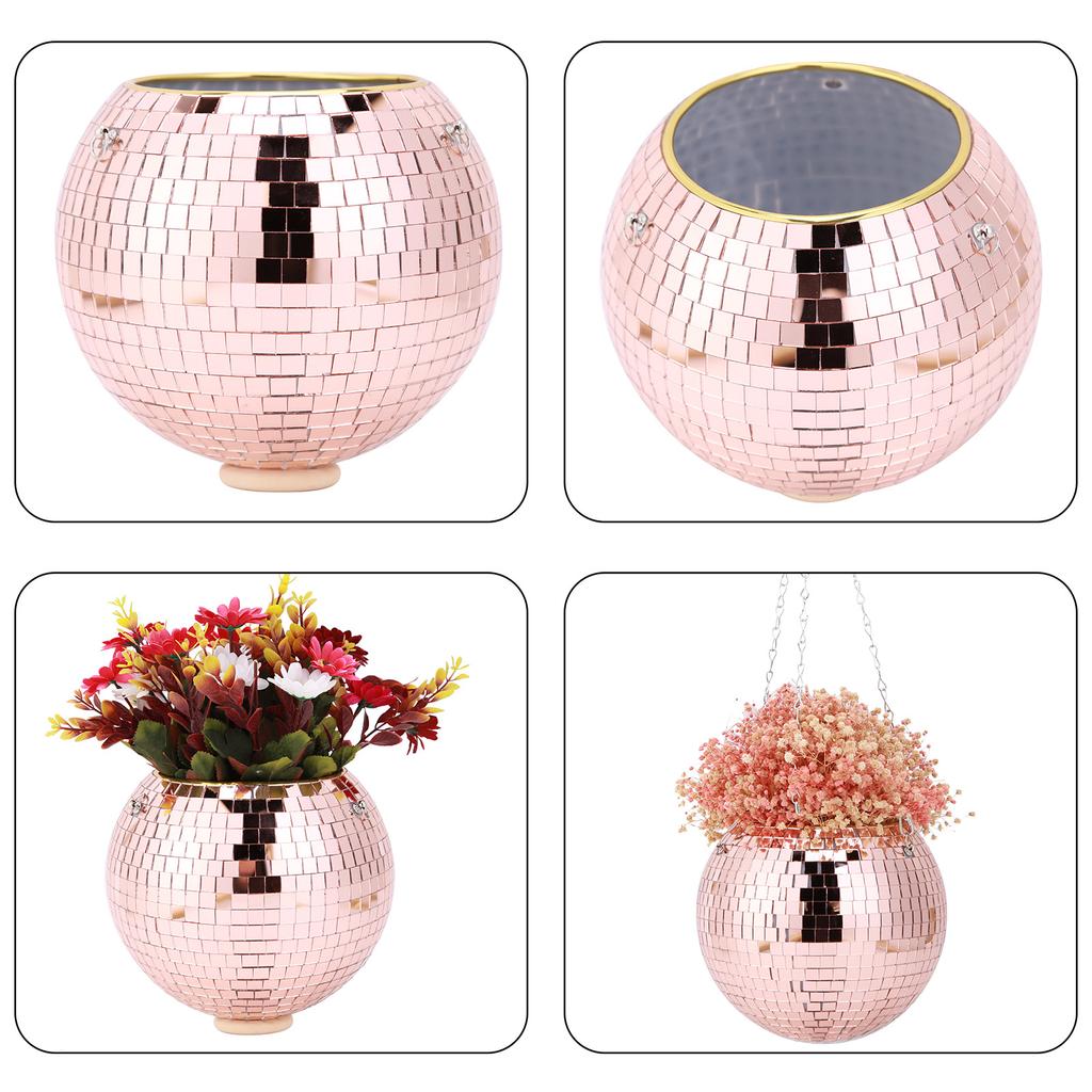 Disco Ball Plant Hanger Mirror Hemisphere Flowerpot Hanging Basket Garden Balcony Hanging Pot Ball Planter Office Ornament