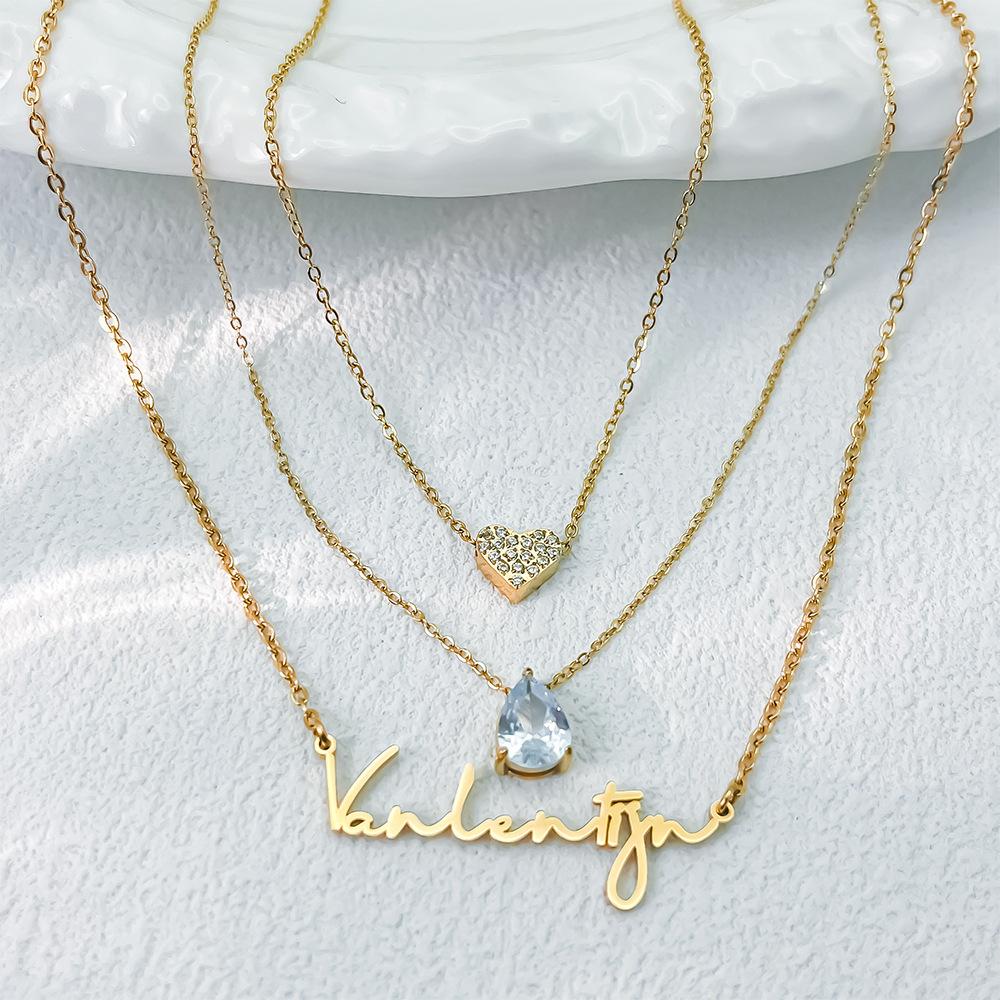 EManco Three Layers Stainless Steel 14K Gold PVD Necklace Custom Name Letter Heart DIY Fashion Accessory Link Chain Dropshipping