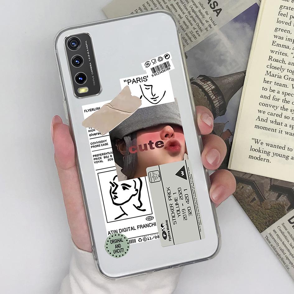 Для Vivo Y36 Y20 Y15S Y02 Y11 Y12 Y35 Y33s Y31 Y30 Y27 Чехол для телефона Задняя крышка Модный противоударный прозрачный мягкий силиконовый чехол из ТПУ для Vivo для мальчиков и девочек