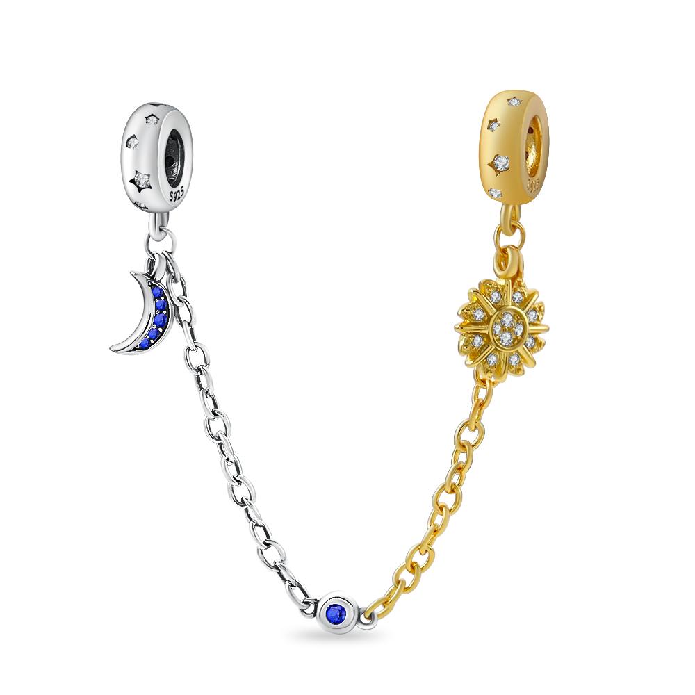 Подвеска Шарм Медный Солнце Луна Цепочка Безопасности Подходит для Оригинального Браслета Для Изготовления Украшений Подарок на День Святого Валентина