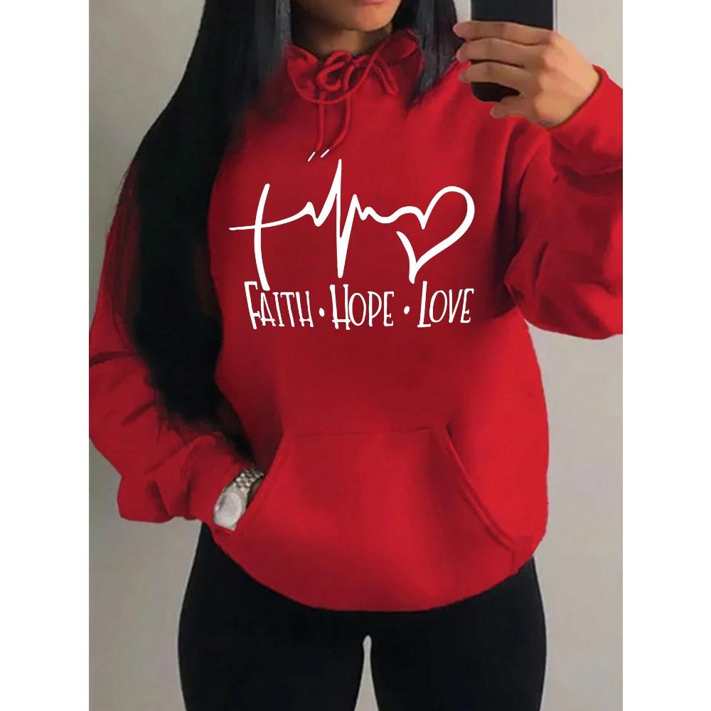 Faith Hope Love Letter Graphic Women Hoody Street Casual Loose Hoodies Autumn Fleece Pullover O-Neck Clothing Female