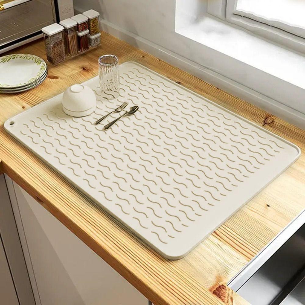 Силиконовый коврик для сушки посуды 40 x 30 см, подкладка для раковины, подставка для кастрюль, тарелок, чашек, коврик для сушки посуды, кухня