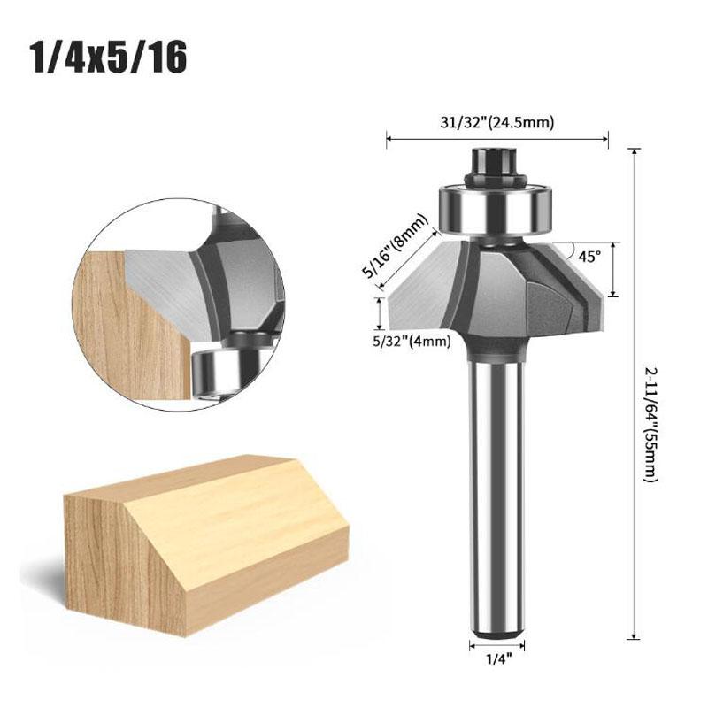 45 Degree Chamfer Router Bit 1/4inch 6mm Shank Edge Forming Bevel Woodworking Milling Cutter for Wood Bits