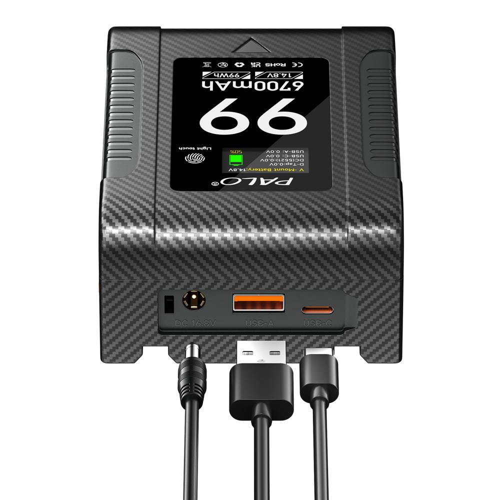 PALO Аккумулятор 6700 мАч BP-99W-C с V-образным креплением V-Lock для Canon R5C 4K 60P BMPCC 6K Pro4K 60P для записи iPhone 15 Pro Заряжайте до полной зарядки